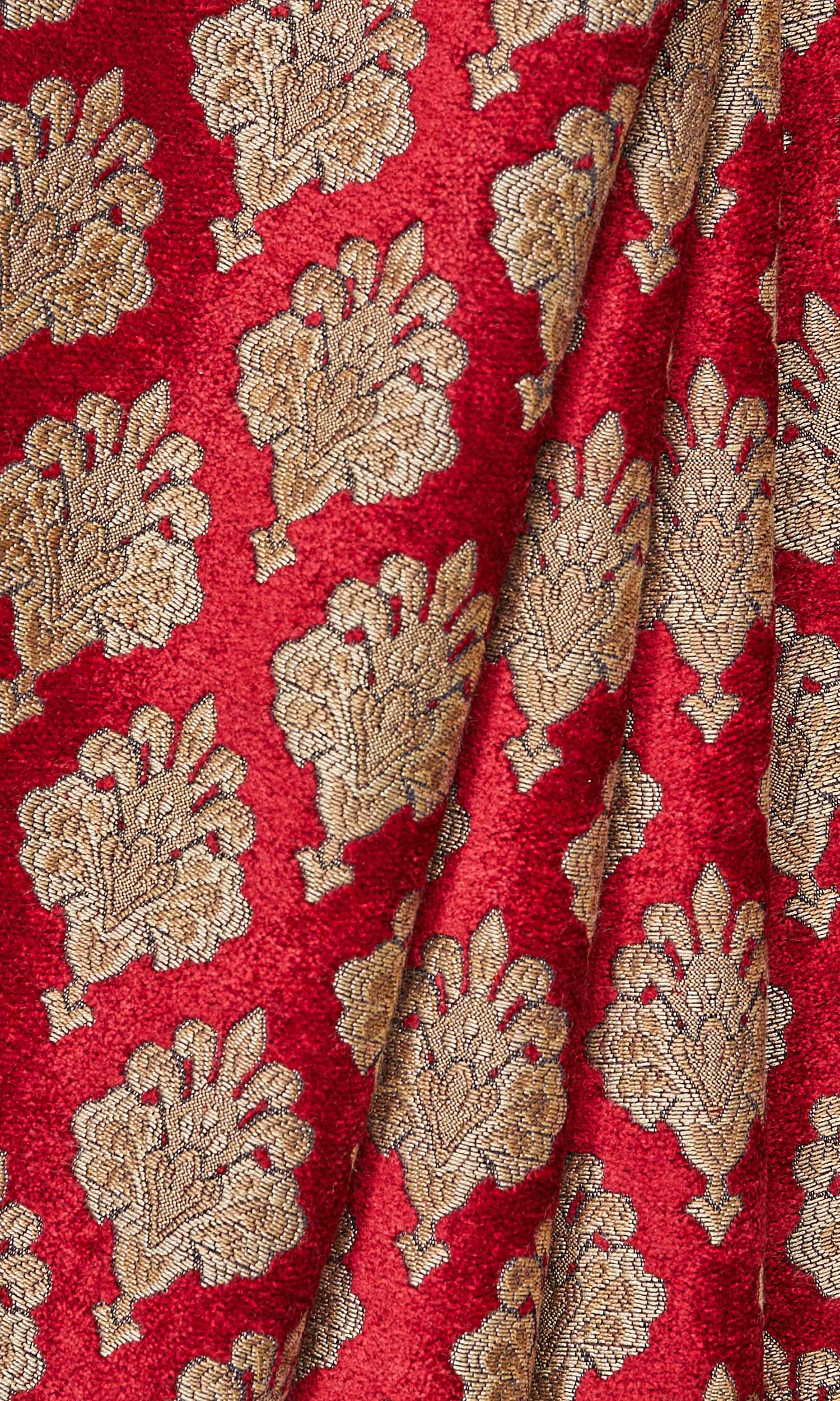 Floral Velvet Window Treatments Fabric By the Yard (Beige/ Brown/ Red)
