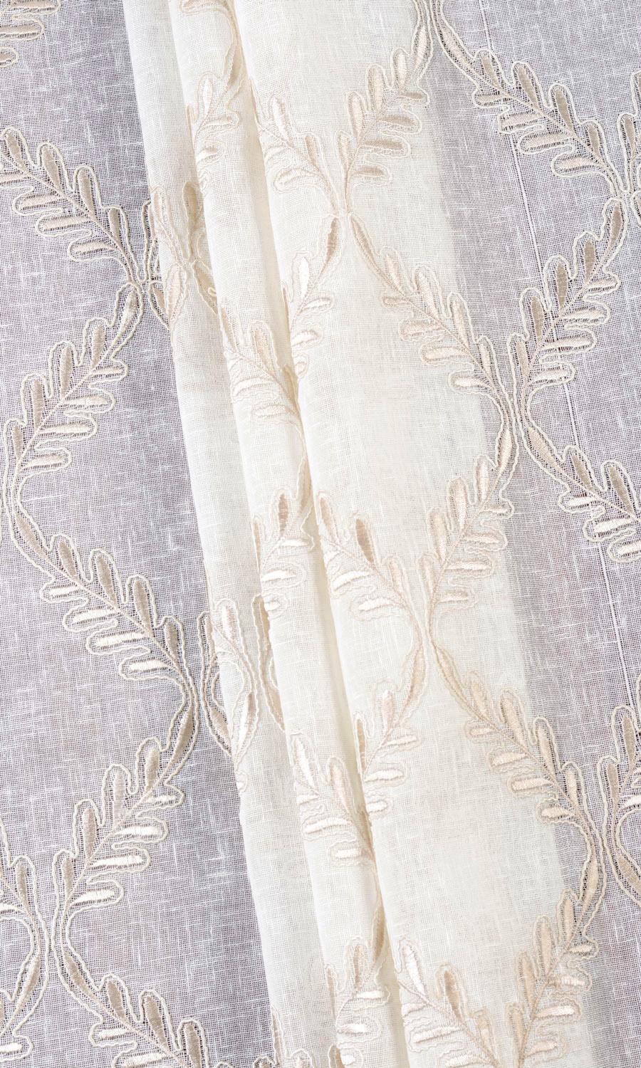 Sheer Floral Embroidered Window Treatments Fabric Sample (White/ Beige)