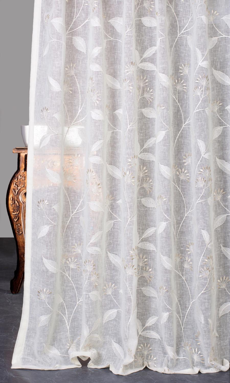 Floral Sheer Window Treatments Fabric By the Yard (White/ Cream)
