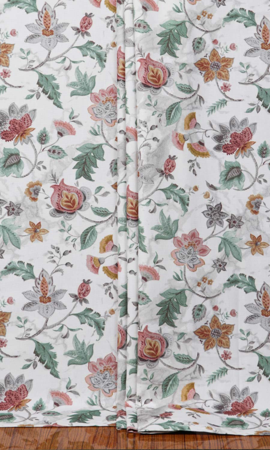 Floral Cotton Window Treatments Fabric Sample (Red/ Pink/ Green)