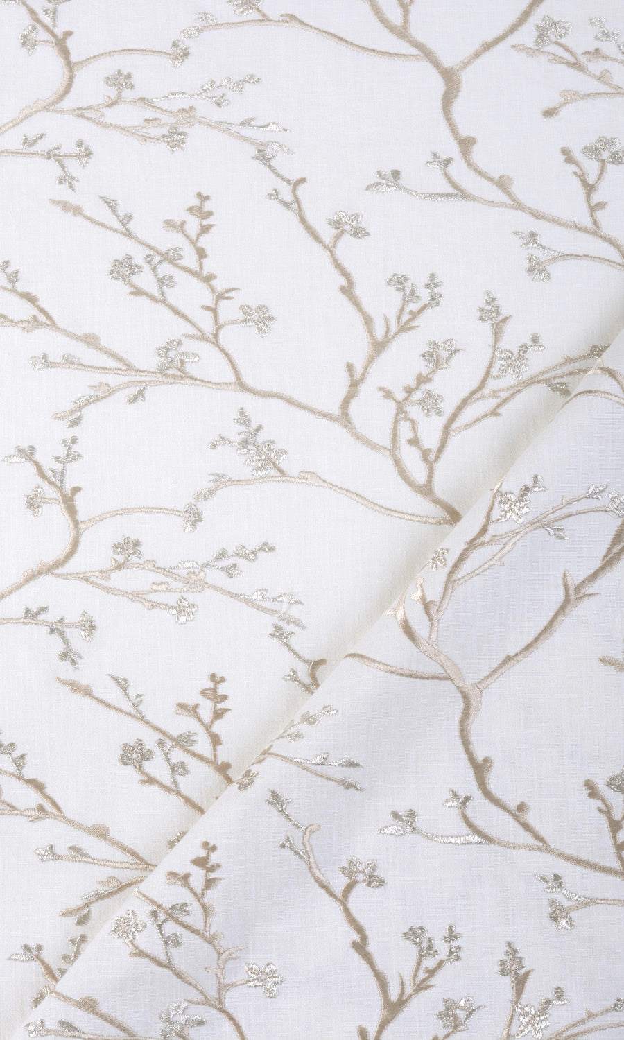 Floral Vine Print Embroidery Window Treatments Fabric By the Yard (White/ Beige)