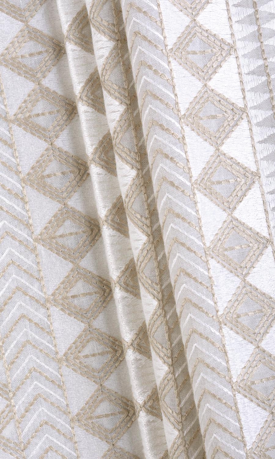 Geometric Patterned Sheer Home Textile Fabric Material By the Yard (White/ Beige)