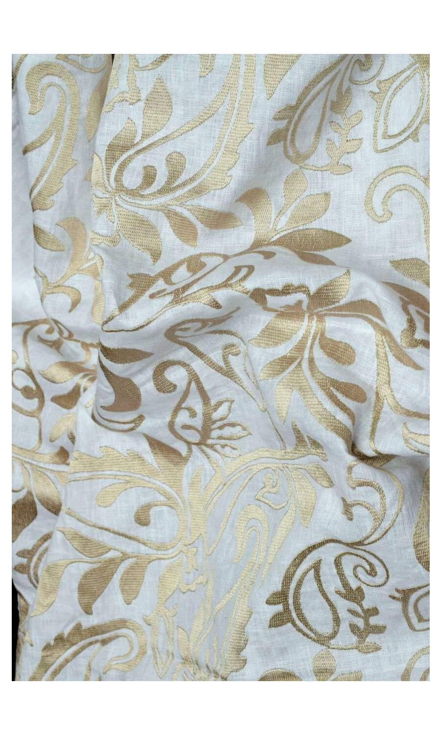 Floral Embroidered Linen Home Textile Fabric Material By the Metre (White/ Ivory)