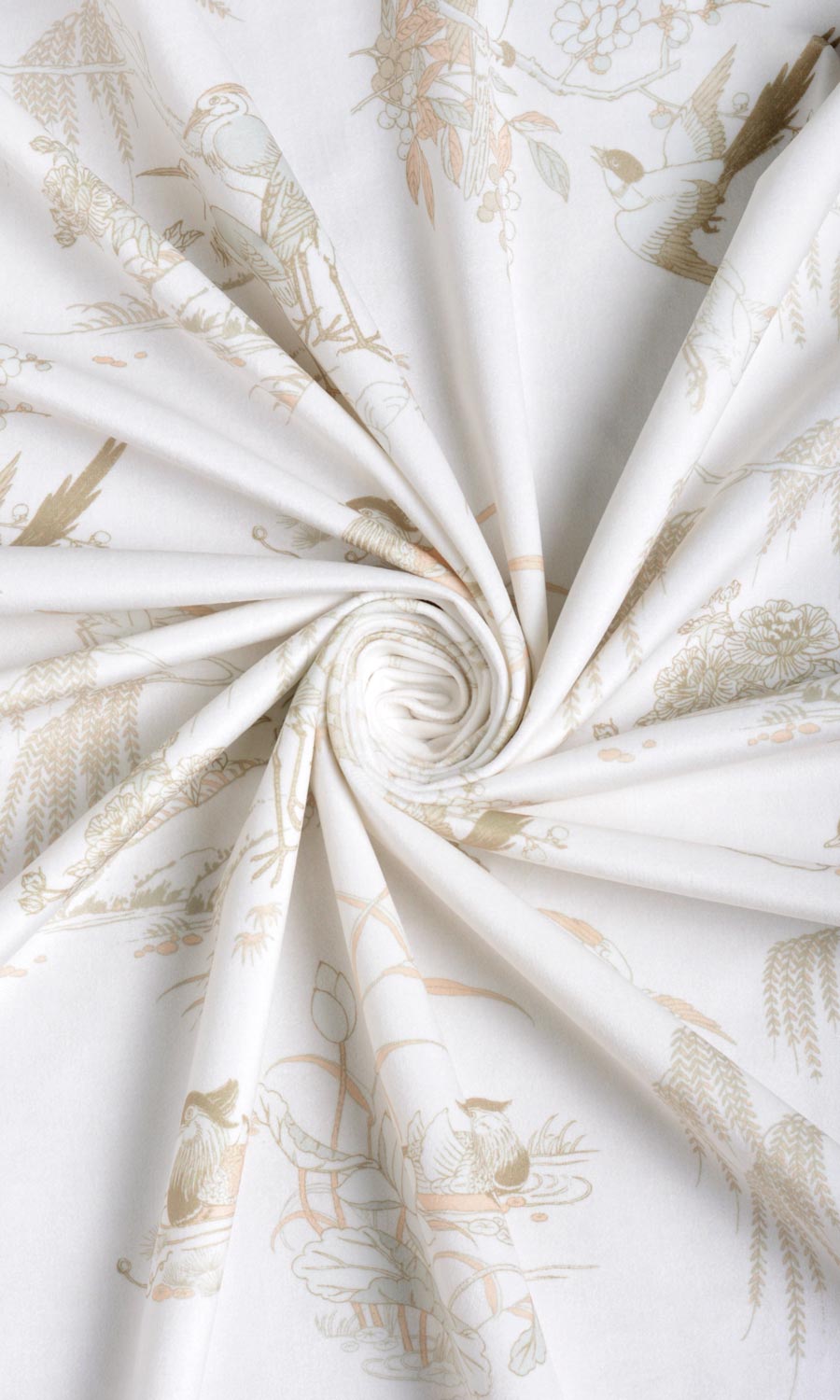 Chinoiserie Toile Velvet Fabric Sample for Roman Blinds & Shades (White/ Ivory)
