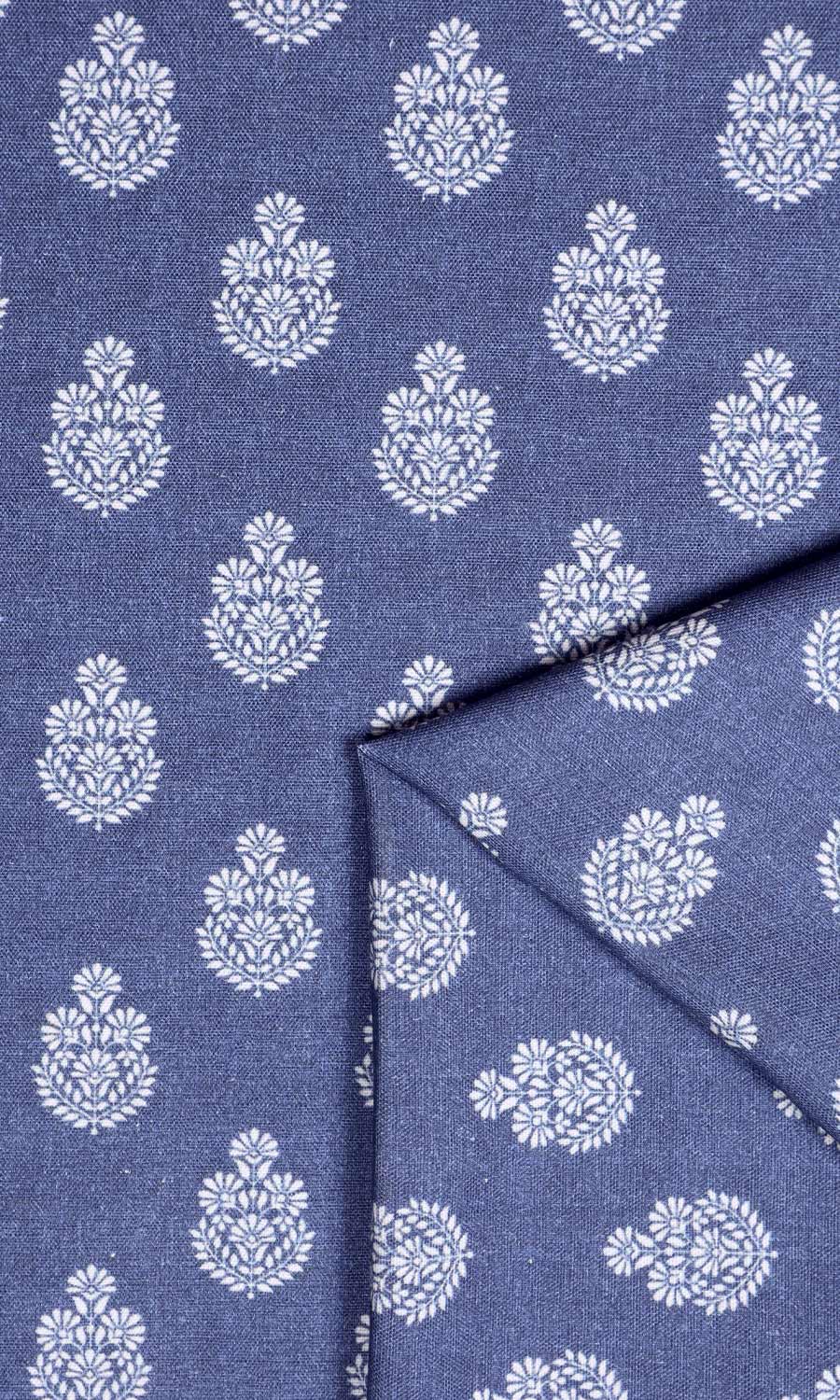 Floral Cotton Fabric Sample for Roman Blinds & Shades (Blue)