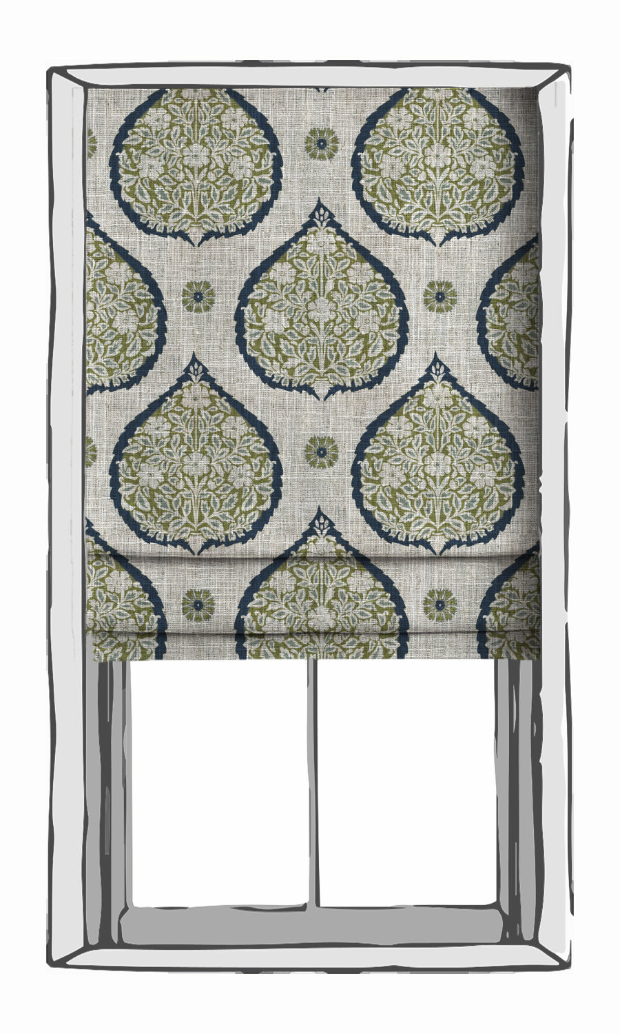 Paisley Window Treatments Fabric By the Yard (Navy Blue/ Green)
