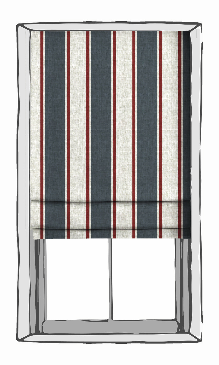 Striped Window Treatments Fabric By the Yard (Slate Grey/ Red)