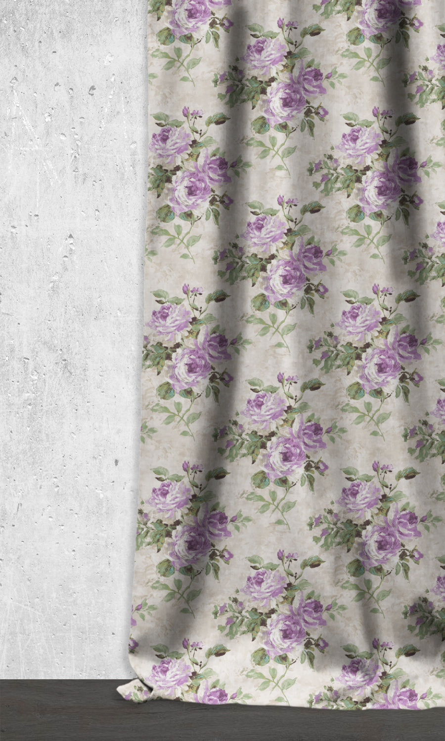 Dimout Floral Home Décor Fabric By the Yard (Purple/ Ivory/ Grey)
