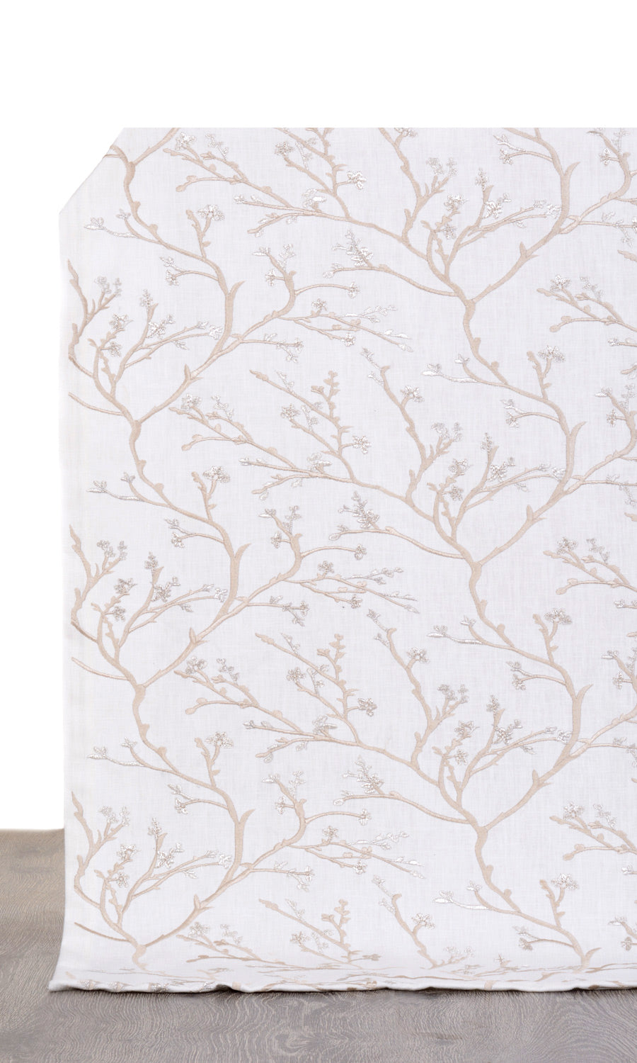 Floral Vine Print Embroidery Fabric By the Yard for Curtains & Drapes (White/ Beige)