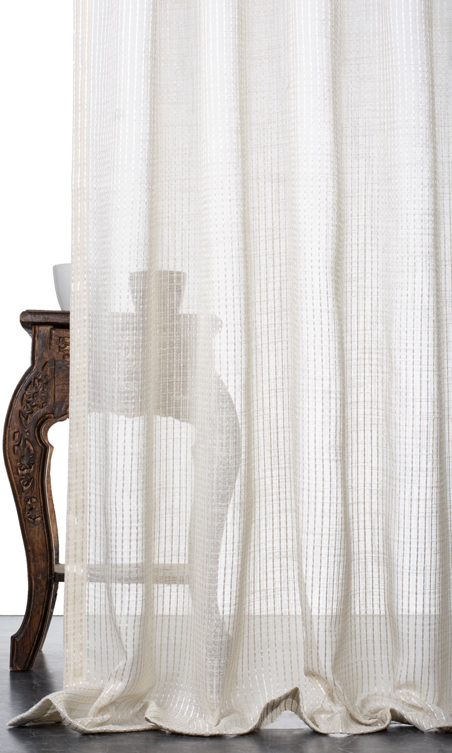 Embroidered Striped Sheer Window Treatments Fabric Sample (Creamy Beige)