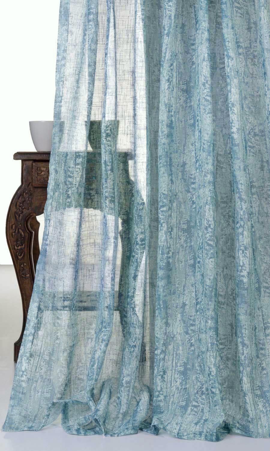 Textured Sheer Home Textile Fabric Material Sample (Teal Blue)