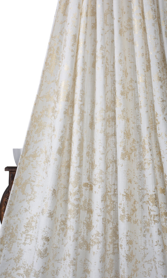 Metallic Abstract Print Home Décor Fabric By the Yard (Cream/ Golden)