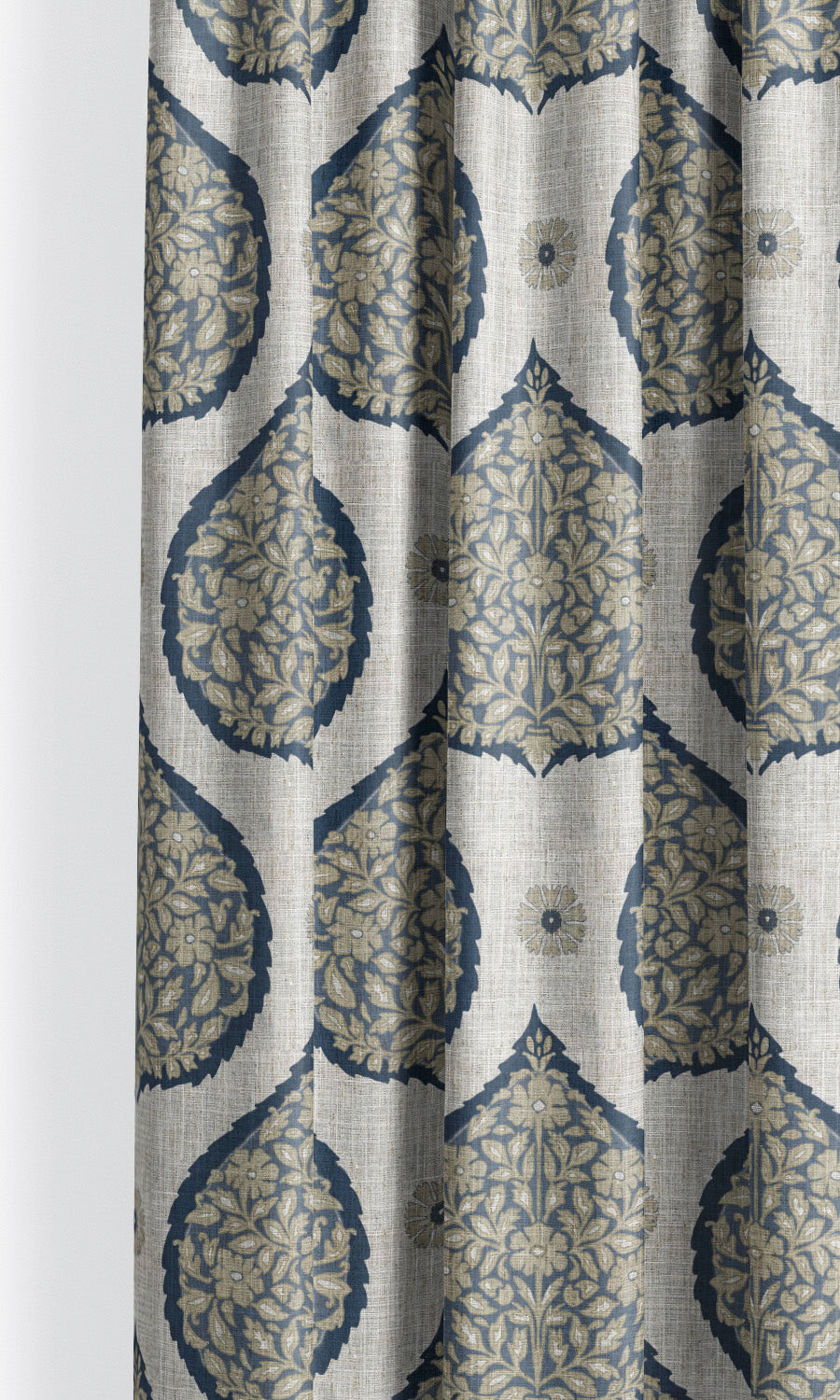 Paisley Window Treatments Fabric Sample (Navy Blue/ Beige)