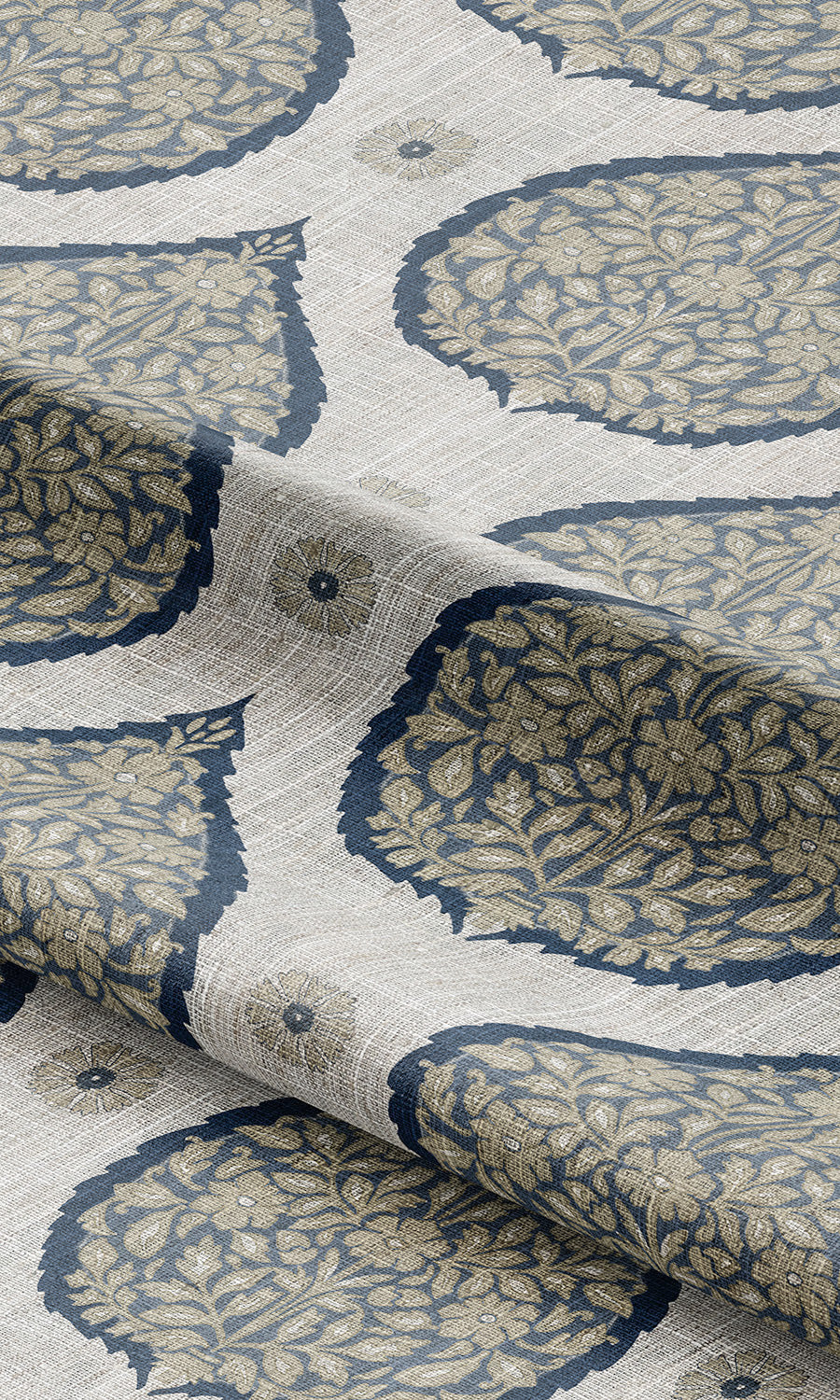 Paisley Fabric Material By the Yard (Navy Blue/ Beige)