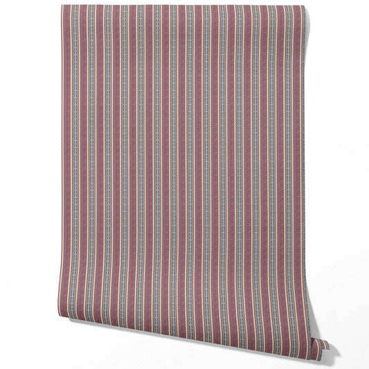 Geometric Striped Traditional Wallpaper (Mauve/ Pink/ Sage Gray)