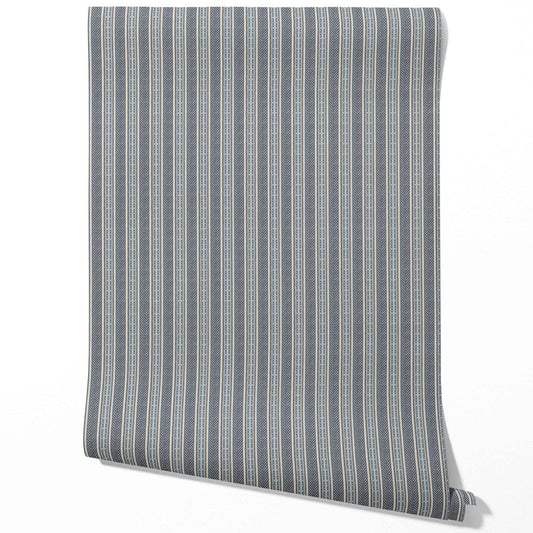 Geometric Striped Traditional Wallpaper (Navy Blue/ Steel Gray)