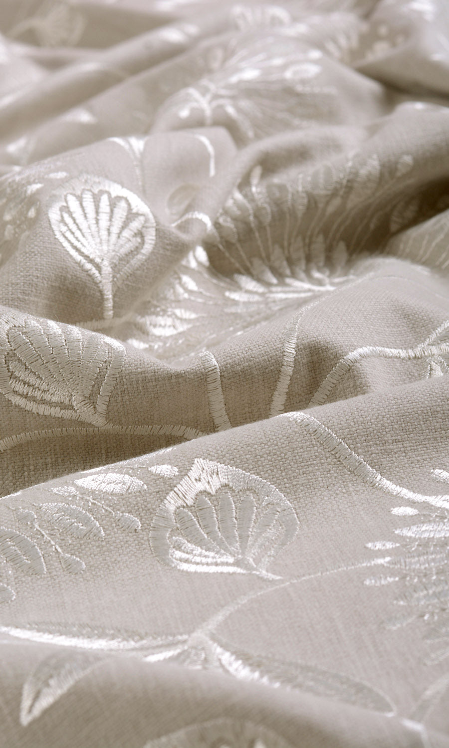 Floral Embroidered Poly-Cotton Fabric By the Yard for Curtains & Drapes (Beige)