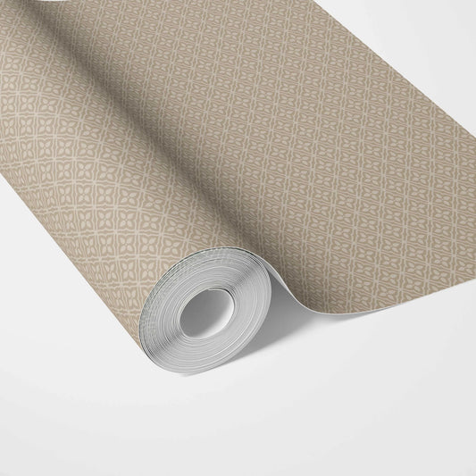 Neutral Small Floral Lattice/ Geometric Micro-Print Traditional Wallpaper (Beige/ Tan Brown)
