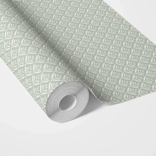 Small Floral Lattice/ Leaf Textured Traditional Wallpaper (Pastel Blue)