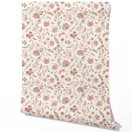 Floral/ Botanical Patterned Traditional Wallpaper (Pink/ Green/ Blue/ Taupe)