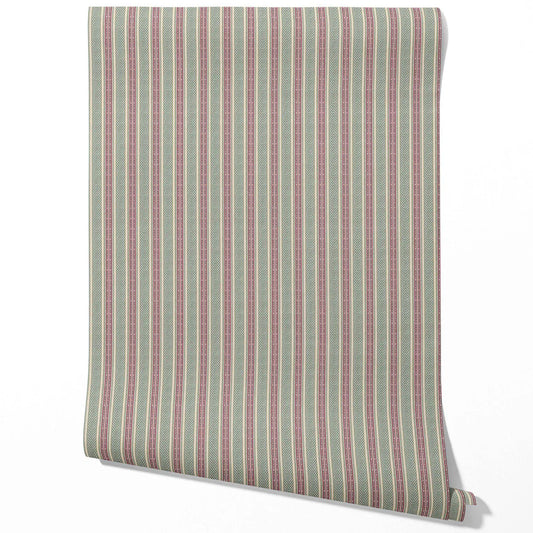 Geometric Striped Traditional Wallpaper (Deep Pink/ Green)