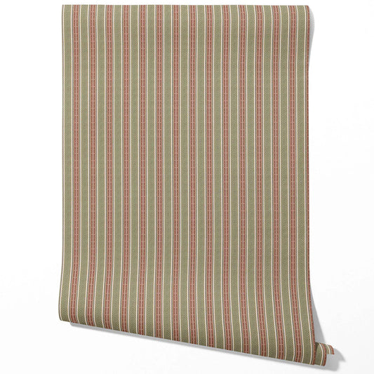 Geometric Striped Traditional Wallpaper (Red/ Green)