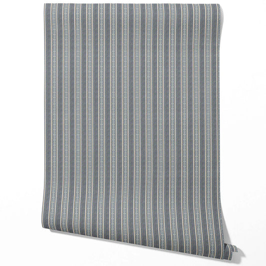 Geometric Striped Traditional Wallpaper (Navy Blue/ Steel Gray)