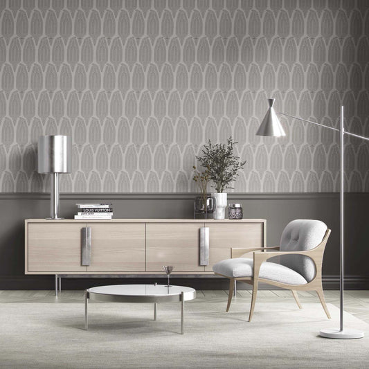 Neutral Paisley Floral Traditional Wallpaper (Dove Gray/ Pale Silver)