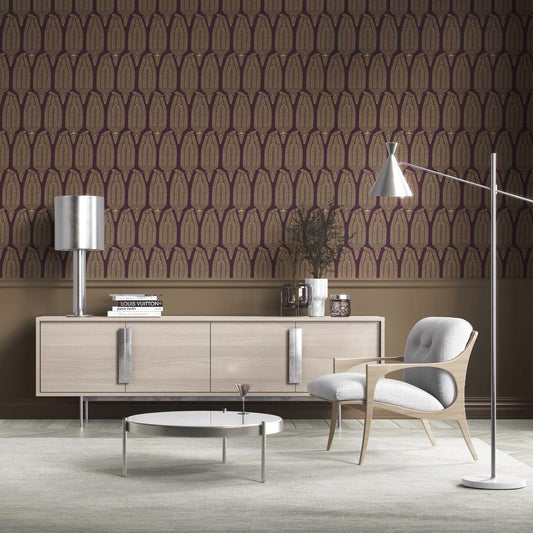 Paisley Floral Traditional Wallpaper (Deep Purple/ Burgundy/ Gold)