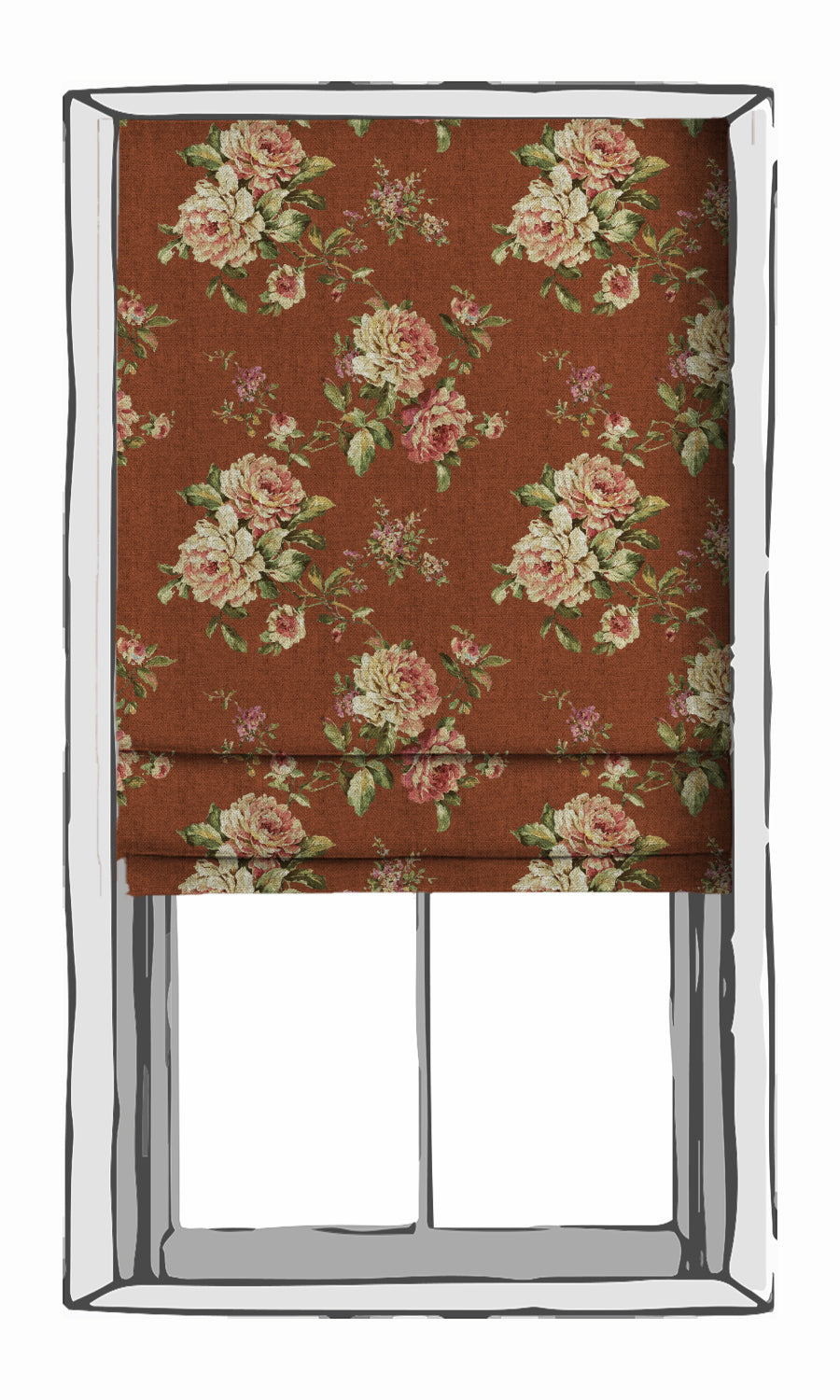 Country Floral Window Treatments Fabric By the Yard (Orange/ Red)