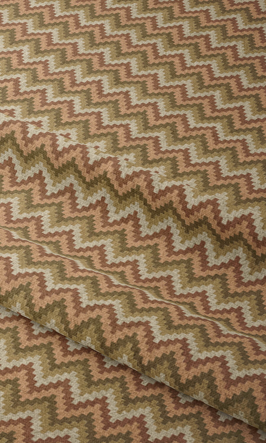 Chevron Patterned Fabric Material By the Metre (Green/ Salmon Pink)
