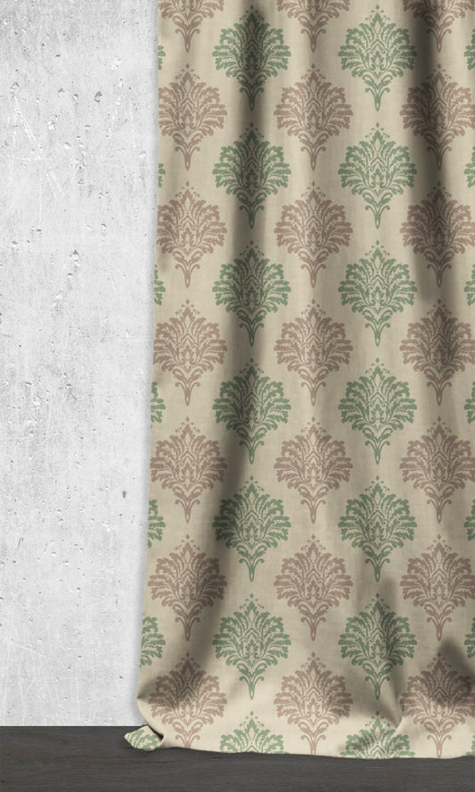 Damask Patterned Dimout Home Décor Fabric By the Yard (Green/ Grey)