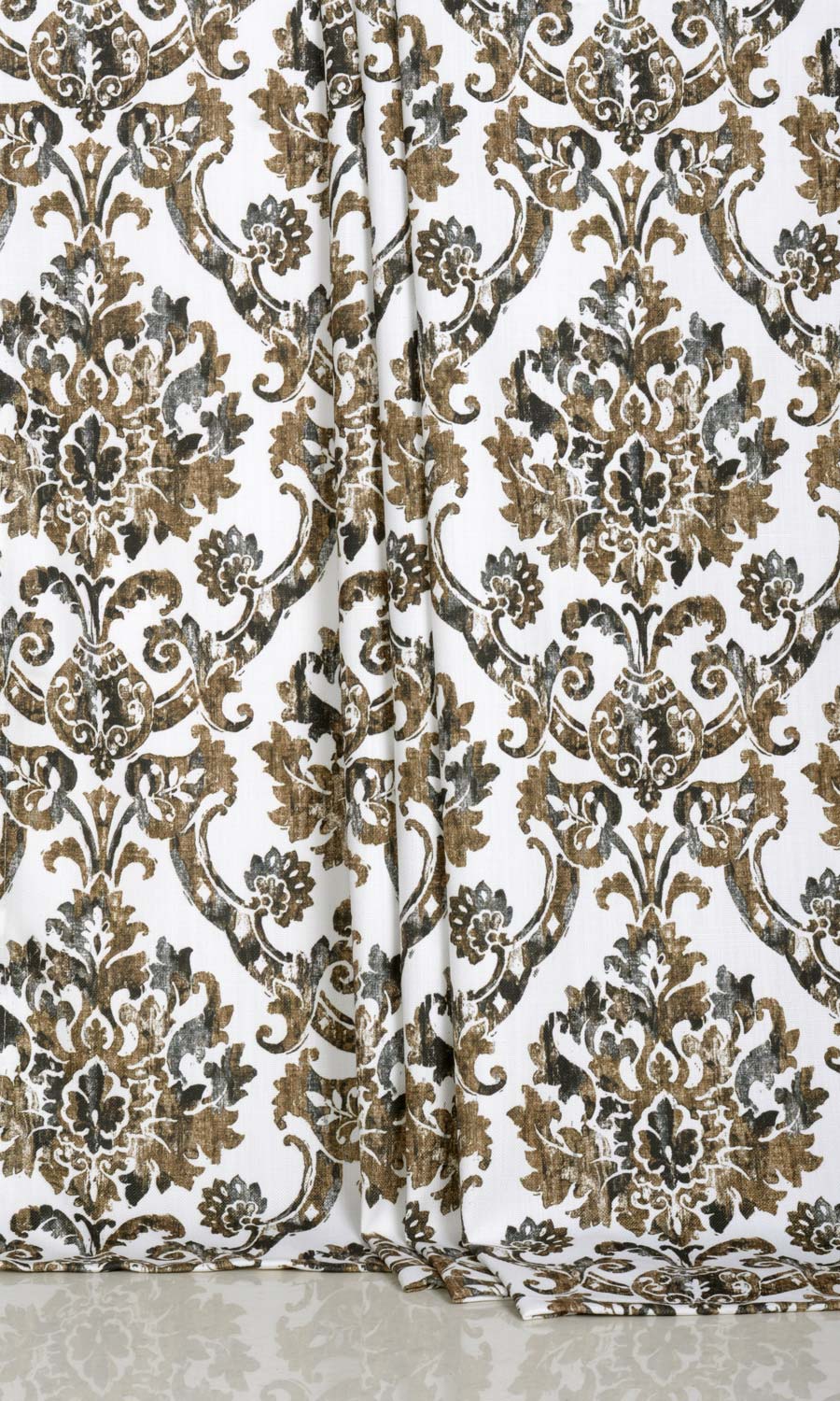 Damask Print Window Treatments Fabric By the Yard (Brown/ Grey)