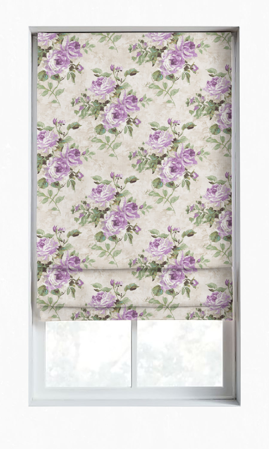 Dimout Floral Window Treatments Fabric By the Yard (Purple/ Ivory/ Grey)