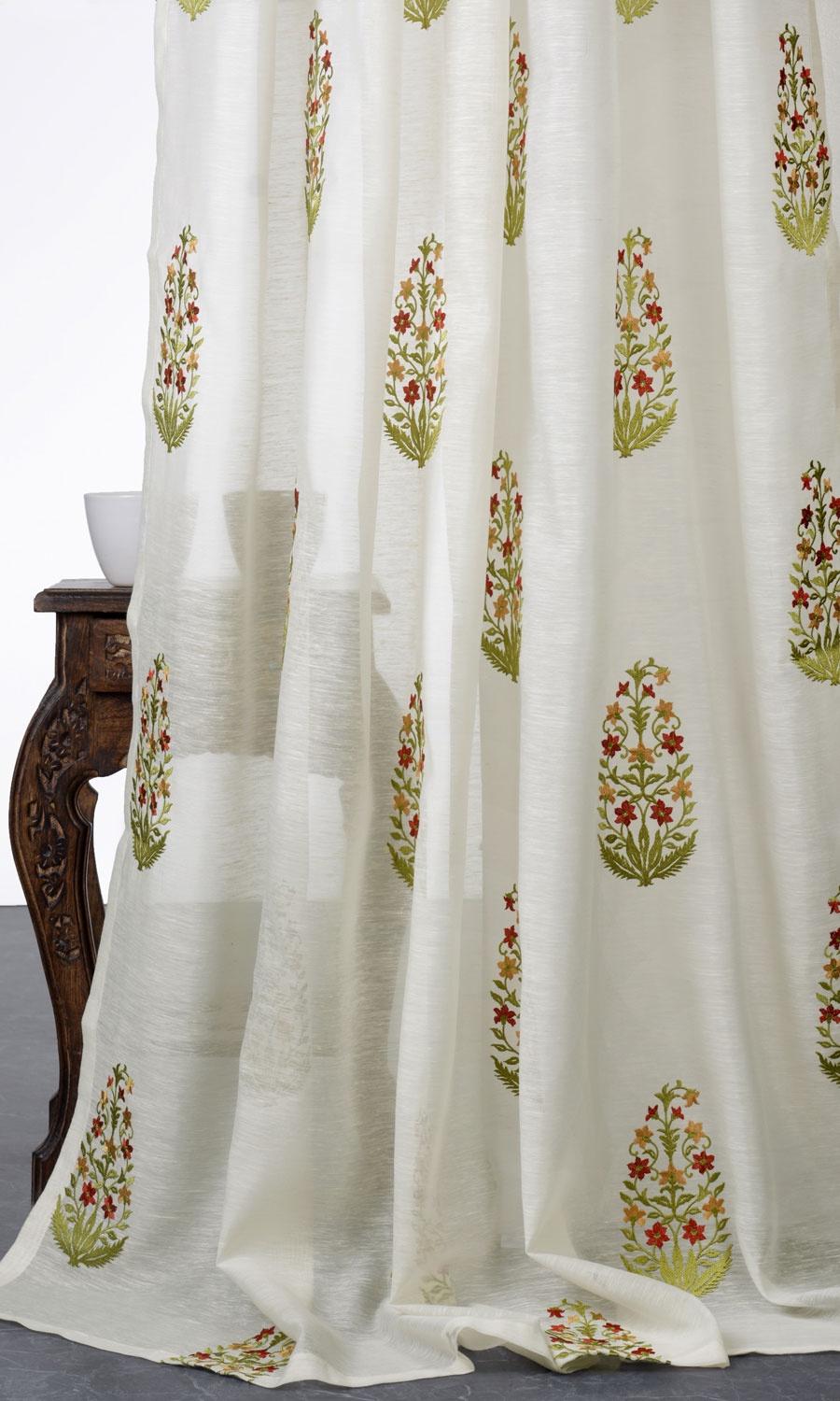 Sheer Floral Paisley Home Décor Fabric By the Yard (Cream/ Green/ Red/ Orange)