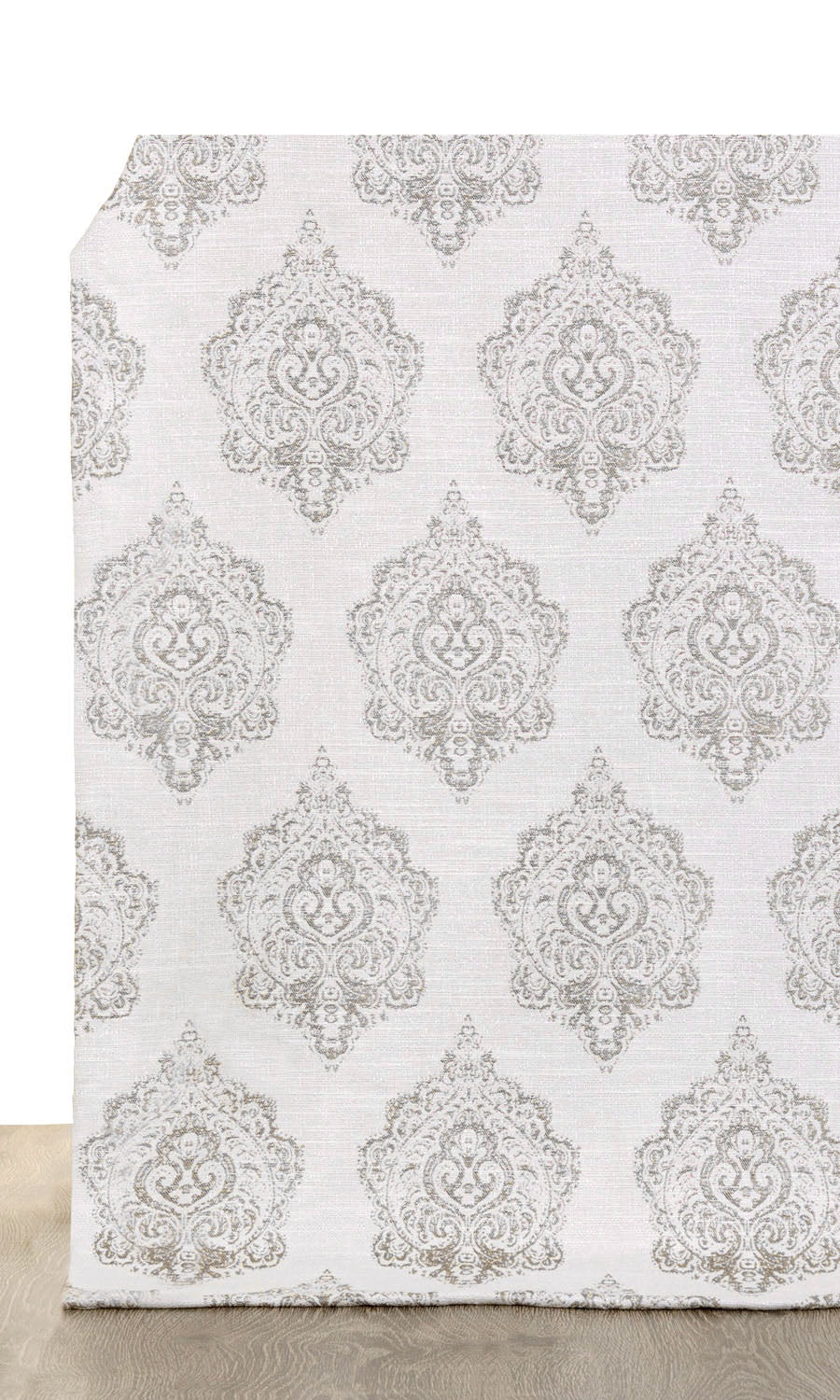 Damask Poly-Cotton Window Treatments Fabric By the Yard (Off White/ Gray)