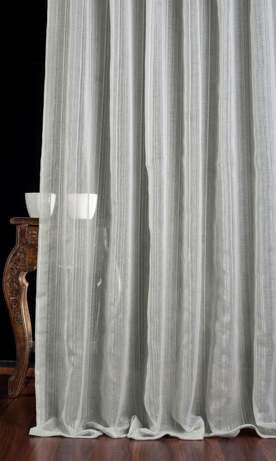 Woven Striped Sheer Window Treatments Fabric By the Yard (Grey)