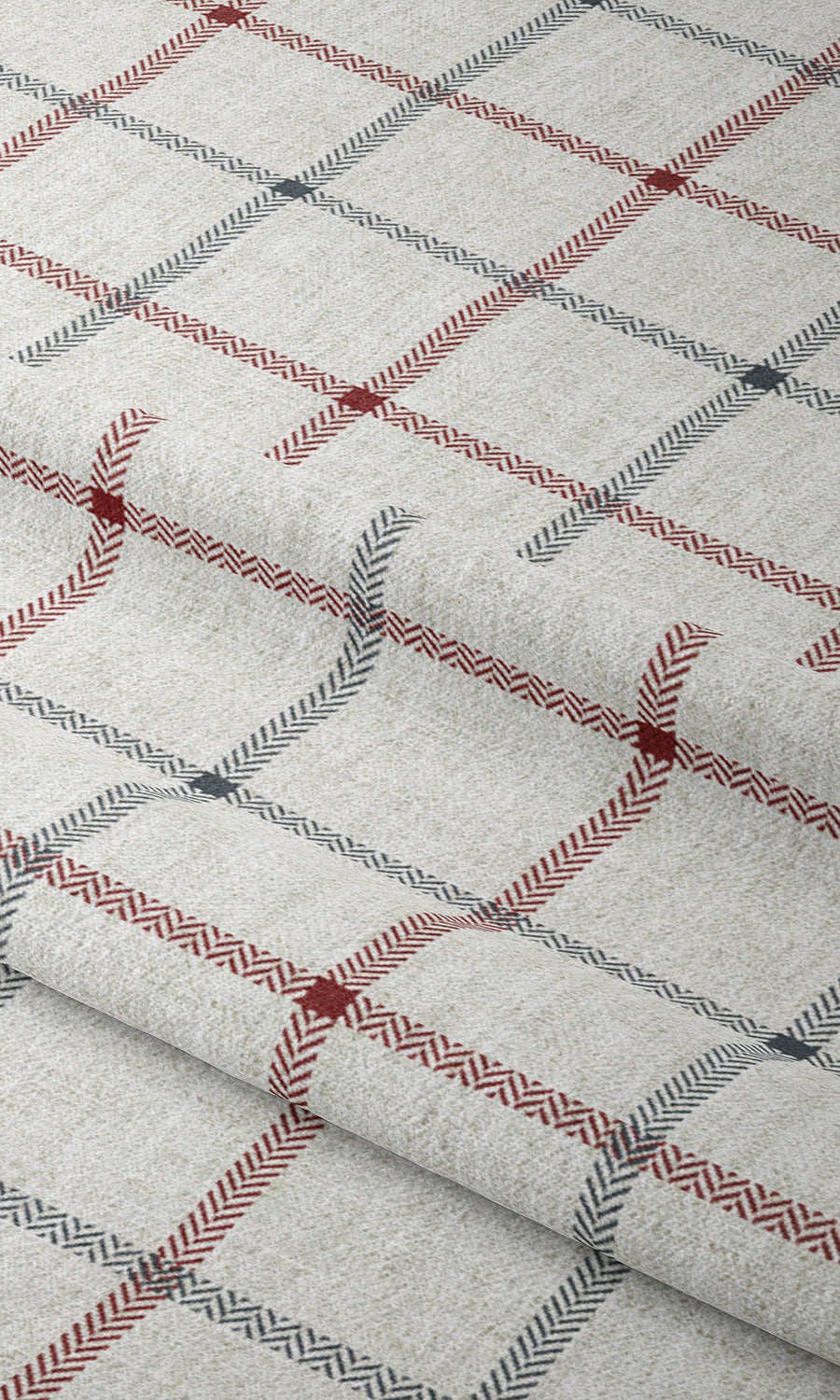 Check Patterned Home Textile Fabric Material By the Yard (Linen White/ Red)
