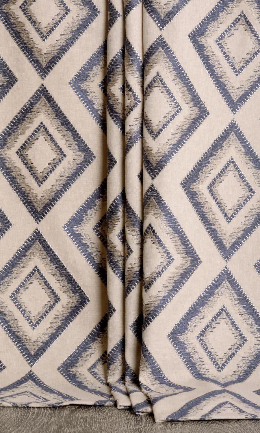 Embroidered Window Treatments Fabric By the Yard (Oyster Beige/ Navy Blue)