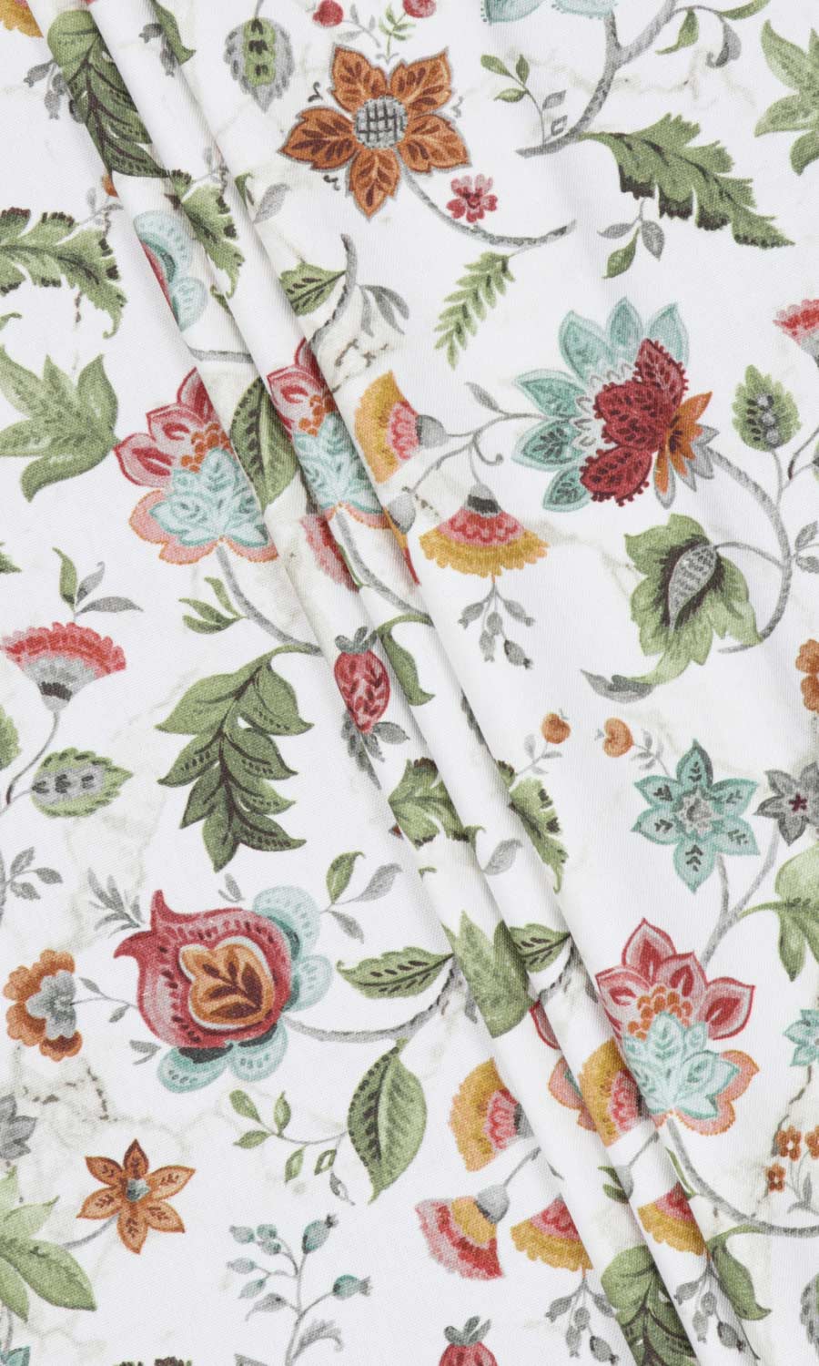 Floral Cotton Fabric Sample for Roman Blinds & Shades (White/ Green/ Red)