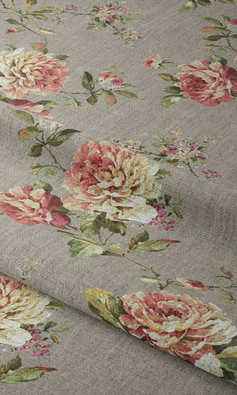 Country Floral Fabric Material By the Yard (Grey/ Pink)