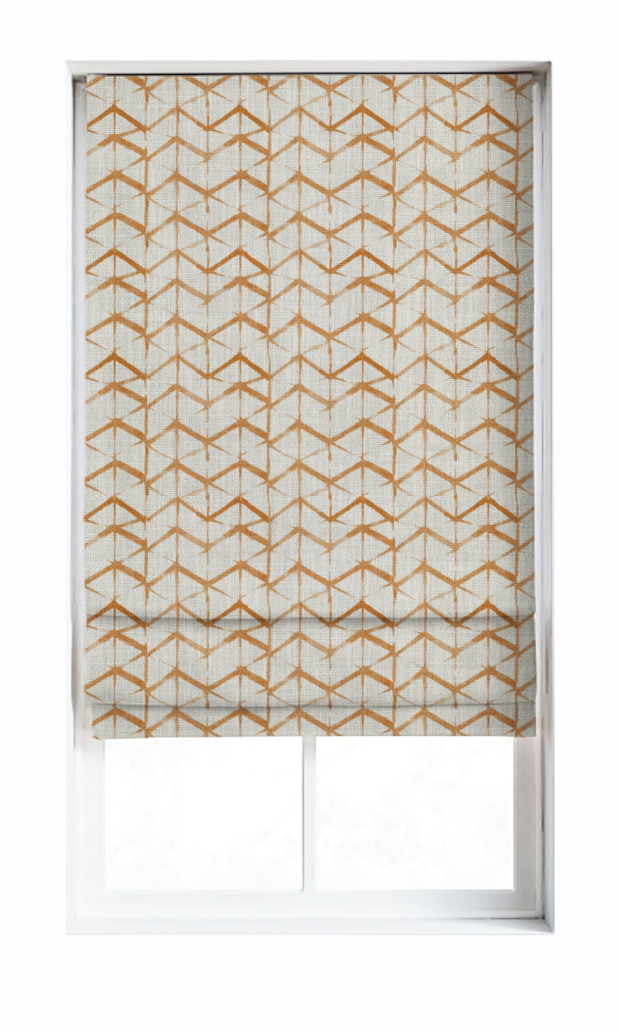 Geo Print Window Treatments Fabric By the Metre (White/ Orange/ Brown)