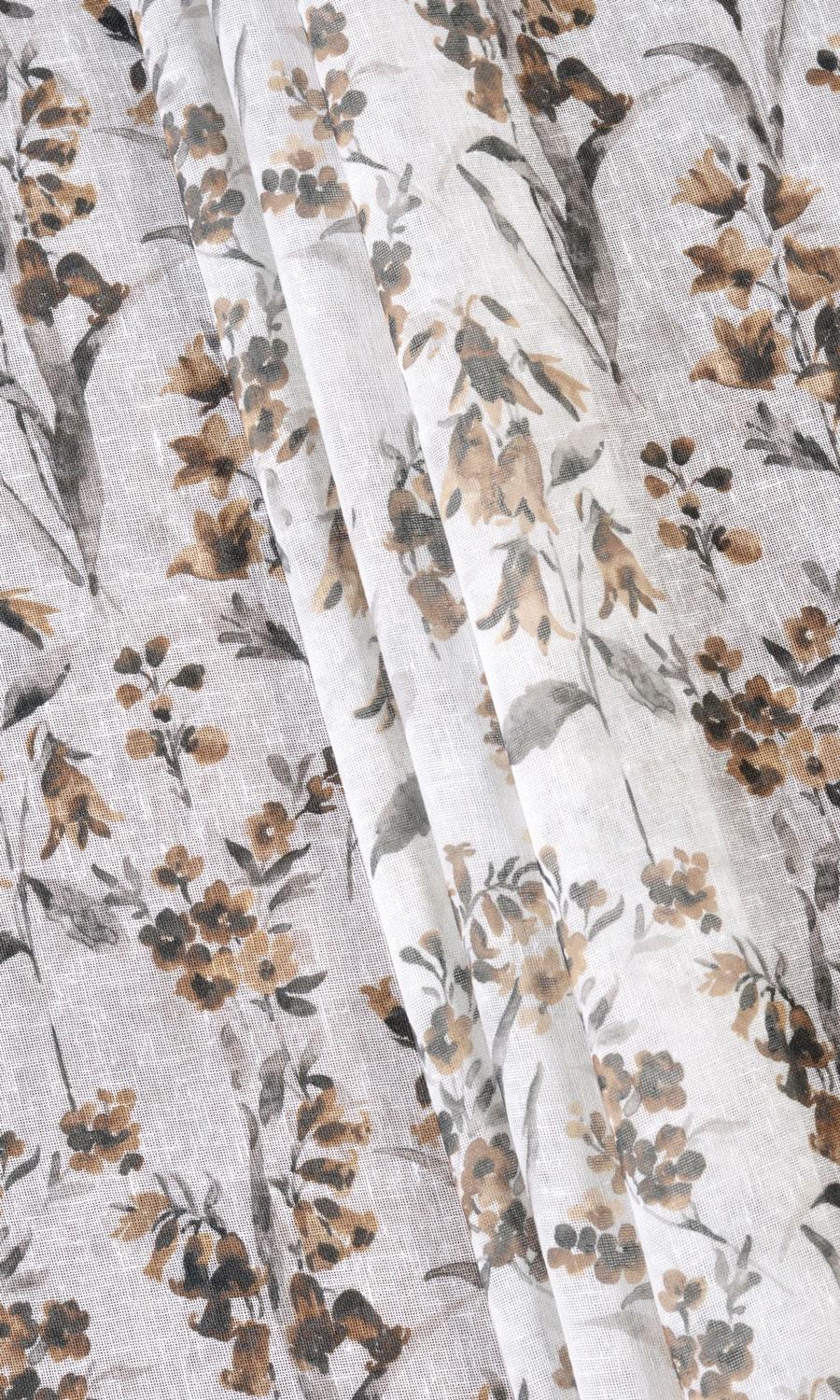 Sheer Floral Print Free Fabric Material Sample (Beige/ Brown)