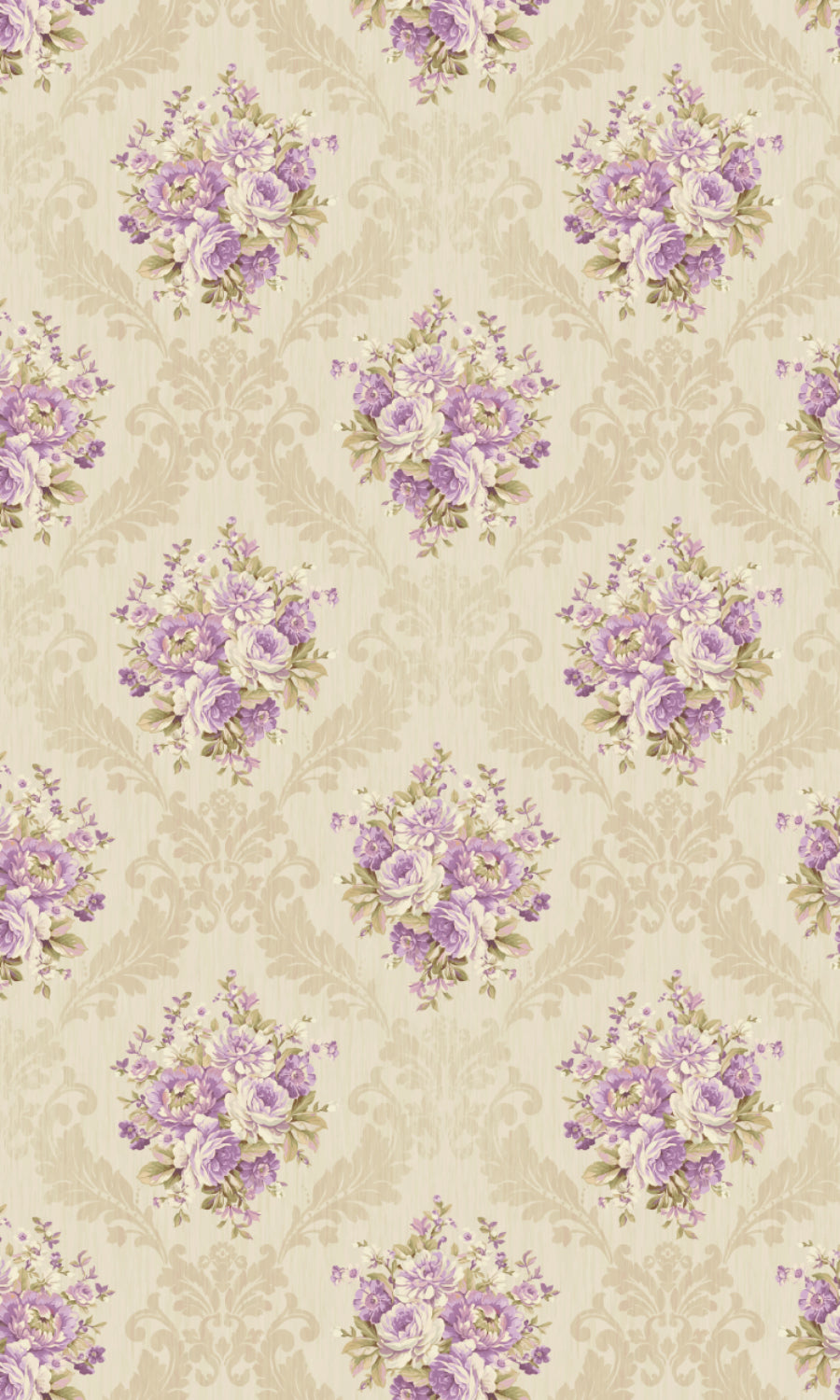 Dimout Floral Home Textile Fabric Material Sample (Purple/ Ivory/ Grey)