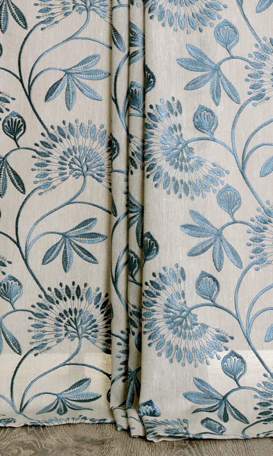 Semi-Sheer Window Treatments Fabric By the Yard (Beige/ Teal)