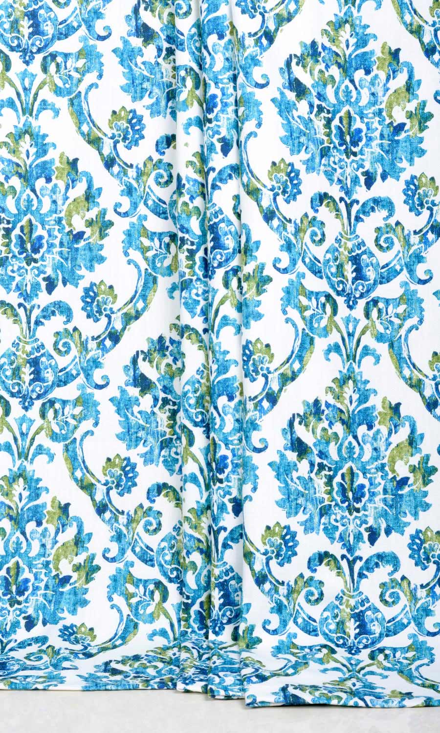 Damask Print Window Treatments Fabric By the Yard (Blue/ Green)