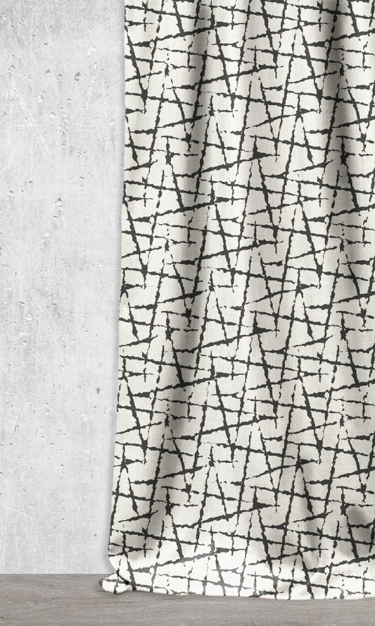 Modern Geo Print Home Décor Fabric By the Metre (Black/ Ivory)