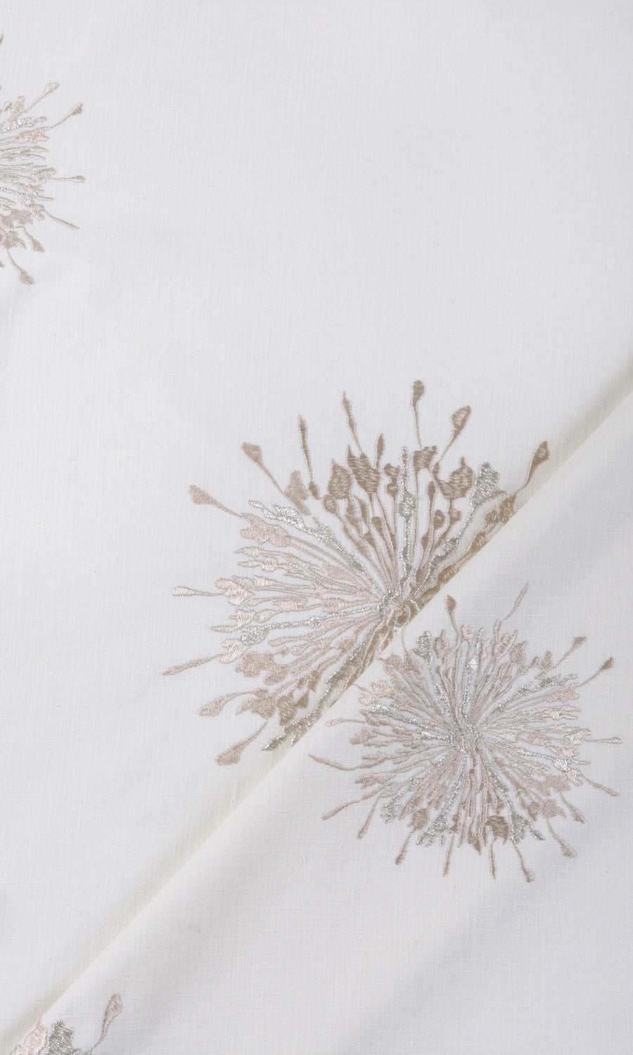 Sunburst Embroidered Fabric Material By the Yard (White & Pale Beige)