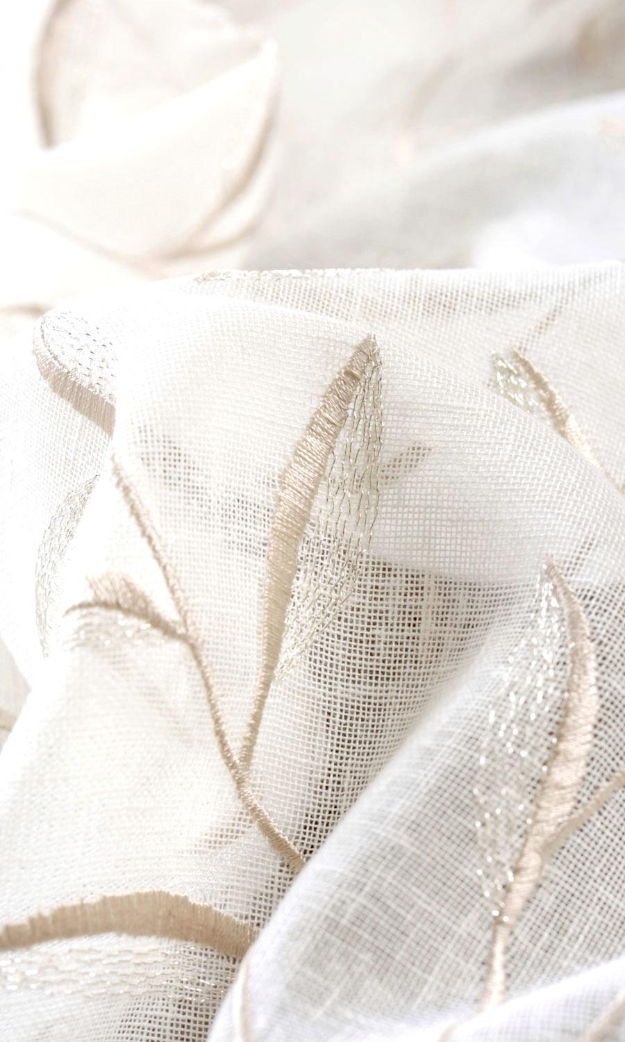 Sheer Floral Home Textile Fabric Material Sample (White/ Beige)