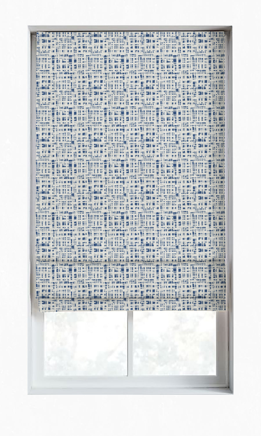 Abstract Print Window Treatments Fabric Sample (Eggshell White/ Blue)